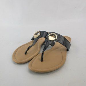 Alfani Womens Shoes 10 Black Thong Flat Slip On Sandals Flip Flop Snake Skin